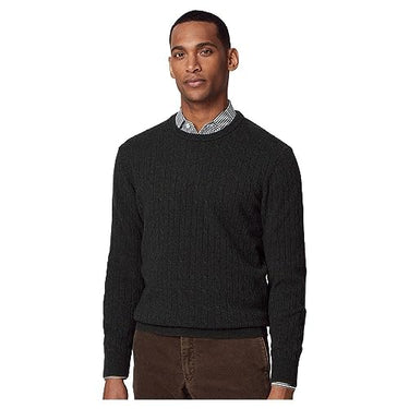 Hackett London Herren Lambwool Cable Crew Pullover, Grün (dunkelgrün), Large im Sale